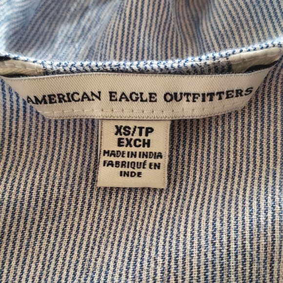 American Eagle Outfitters Deep V Blue & White Stripe Ruffle Top XS - Picture 6 of 12